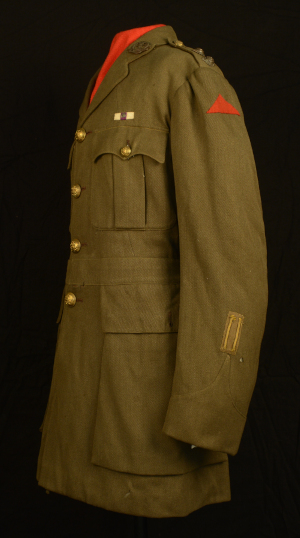 A First World War uniform sleeve. There are two 'wound stripes' on the lower sleeve.